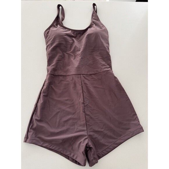 short romper Scoop Neck Sleeveless Active padded lined Gym Yoga Playsuit brown M - Picture 5 of 12